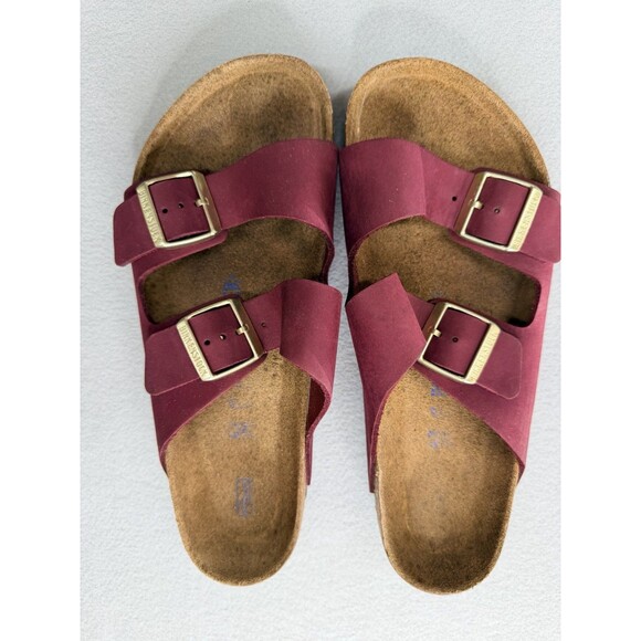 Birkenstock Shoes - Birkenstock Arizona Sandals EU 42 Burgundy Nubuck Leather Slides